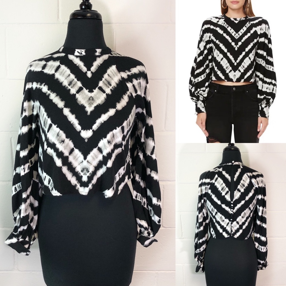 AFRM Chase Crop Top In Black And White Chevron Tie Dye